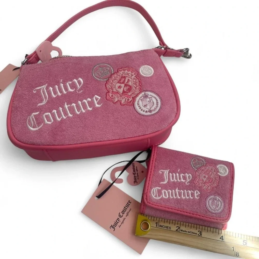 Juicy Couture Cherry Blossom Pink‎ Terry Cloth Wristlet and Trifold Wallet Set